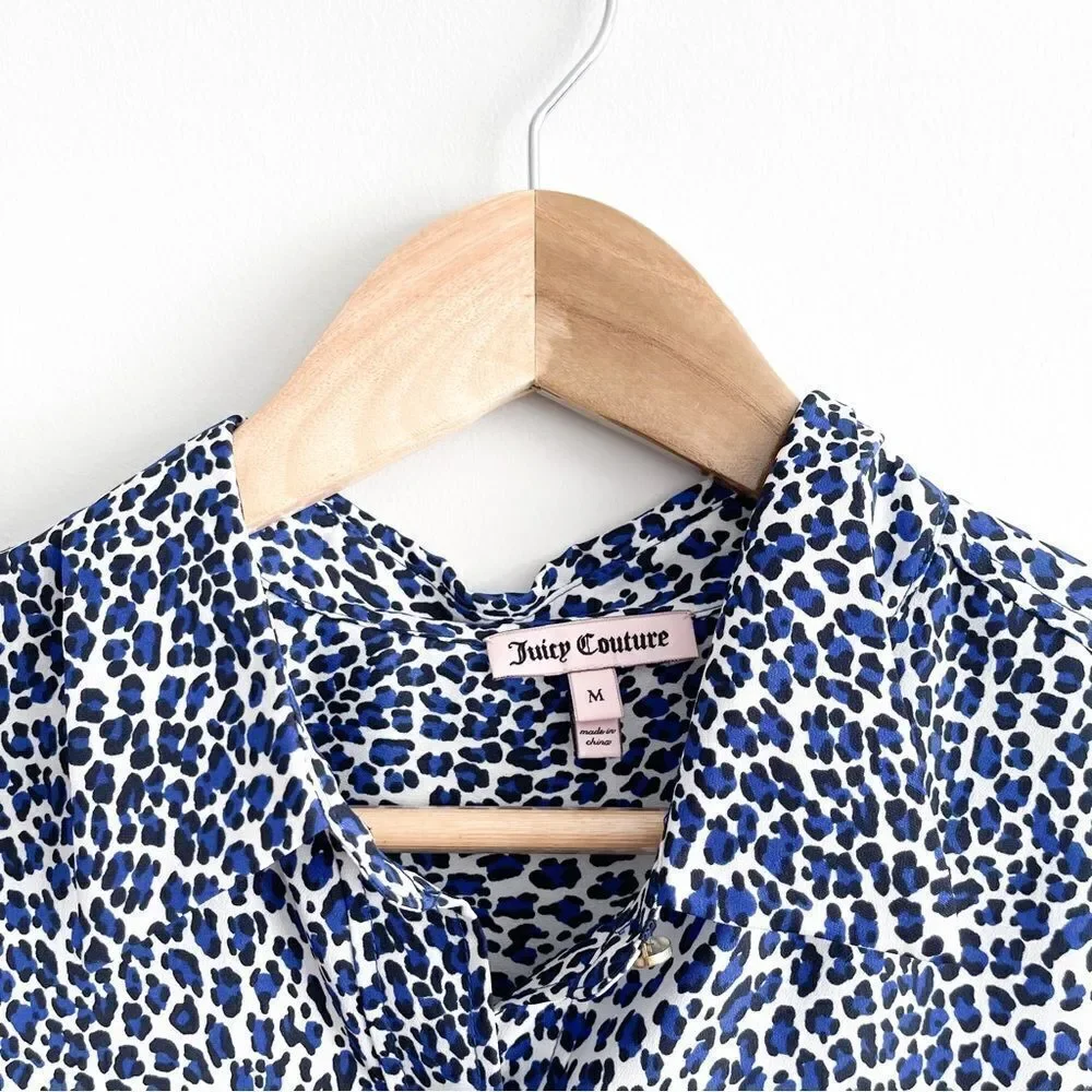 Juicy Couture Blouse Blue Black Leopard Women's M Button Up Long Sleeve Top - Picture 4 of 9